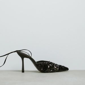 Zara sequin lace up heels